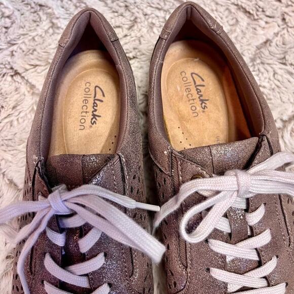 Clarks Collection Metallic Brown Leather Sneakers Women’s Size 8.5 - Picture 4 of 7
